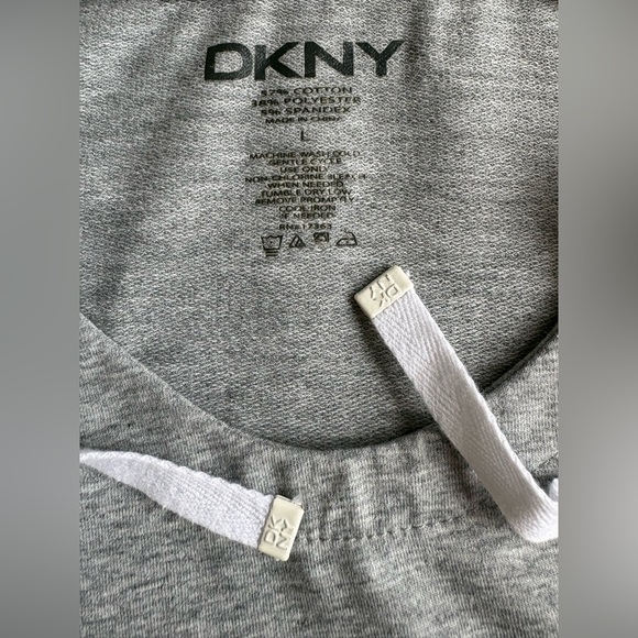 DKNY Color-Block Hooded Relaxed Shirt/Dress in Heather Gray, Blue & White w Pkt - Picture 2 of 10